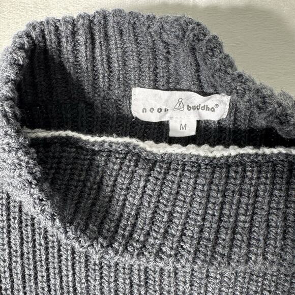 NEON BUDDHA Women Solstice BIG BUTTON Gray White Sweater Lagenlook M - Picture 6 of 13